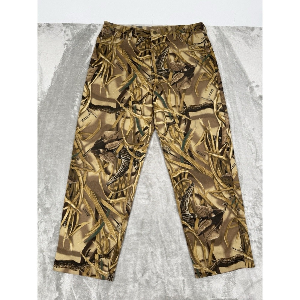 Vintage Cabelas Advantage Camo Pants Mens 38 Canvas Hunting Duck Bird Jeans EUC